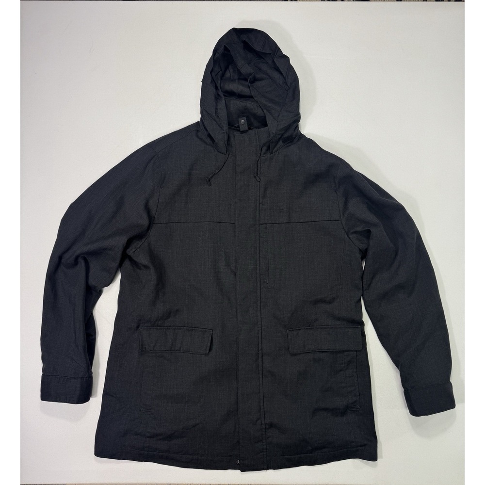 Uniqlo Jacket Mens XL Grey Wool Blend Hooded Full Zip Parka Field Utility Coat